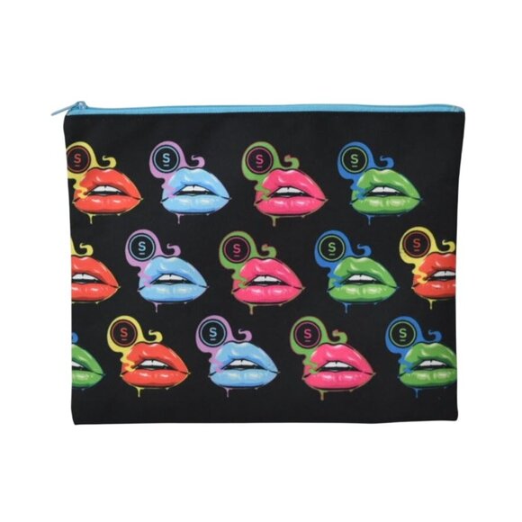 Select Vapor Tote Bag and Zipper Pouch Colorful Lips Graphic on Black - Picture 4 of 5